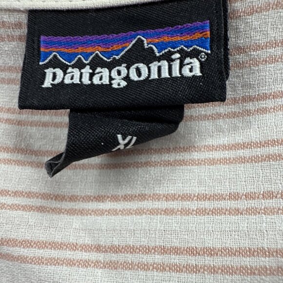 Patagonia Women's Top Blouse XL Blush Pink Stripe Organic Cotton Long Sleeves - Picture 3 of 11